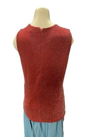 MICHAEL Michael Kors Top LARGE Red Crisscross Neck Metallic Holiday Sleeveless thumbnail 5