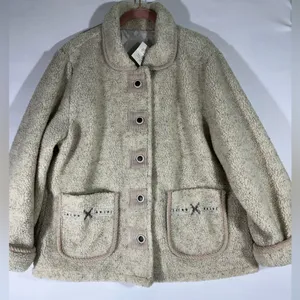 Cozy Sherpa Reversible Jacket W/Corduroy Trim Womens‎ Petite LG Cream & Tan NEW thumbnail 1