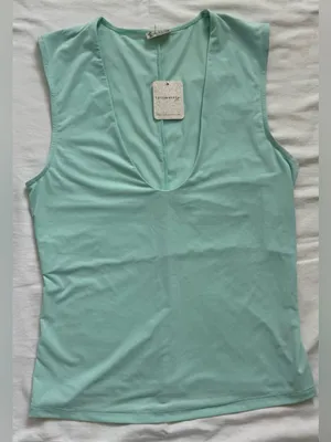 Free People Intimately Aqua Jade Sleeveless Deep V Tank Top M thumbnail 1