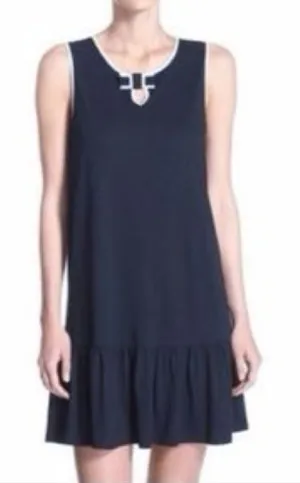 Kate Spade Navy Blue Sleeveless Bow‎ Keyhole Ruffle Hem Shift Dress Small thumbnail 1
