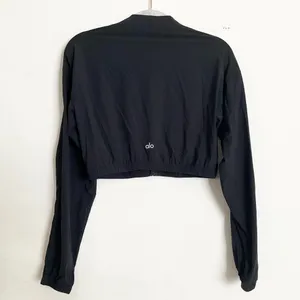 Alo Yoga Cropped Breezy Full-Zip Cover Up Black S thumbnail 6