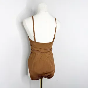 Aerie Ribbed Shine Wrap One Piece Swimsuit Medium Long Brown Full Coverage thumbnail 3