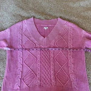 Aerie Womens Pink Cable Knit V-Neck Sweater 100% Cotton Relaxed Fit Small Fall thumbnail 6
