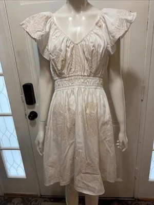 Marie Oliver Emilia White & Beige Floral Fit-and-Flare Dress Size Medium thumbnail 3