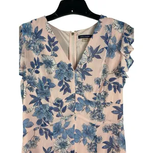 Tommy Hilfiger Pink Blue Floral Sheer Overlay Midi Dress Flutter Sleeve V-neck 6 thumbnail 5
