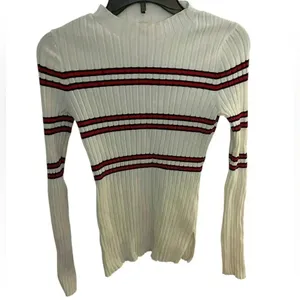 Maje‎ Manuel Ribbed Knit Womens High Neck Side Vent Striped Sweater Size 6 thumbnail 2