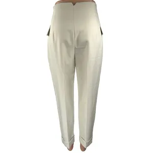 Zara Women's Off White High Waisted Pleated Straight Trouser Dress Pants Size S thumbnail 3