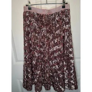 Anthropologie Sequin Midi Skirt‎ 4 Pink Rose Gold Metallic Party Holiday New thumbnail 5