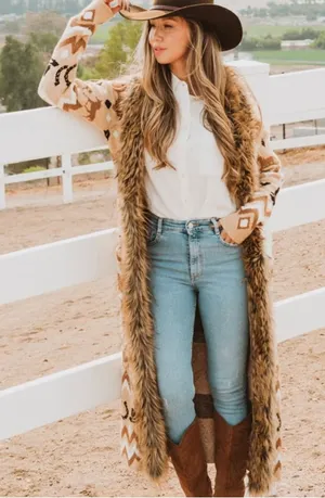 Show Me Your Mumu Babushka Sweater Cardigan Horse Giddy Up Fur Knit Duster thumbnail 1