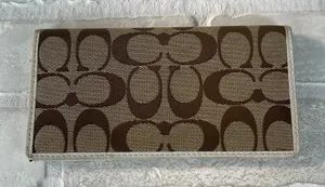 Coach Checkbook Cover Beige‎ Signature C Canvas Leather Trim thumbnail 1