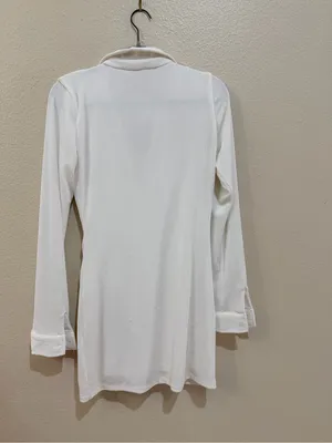 NWT Babyboo Fashion Kyesha Mini Dress White Ivory Ruched Button Front Size M NEW thumbnail 2