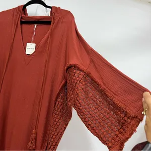 NWT Free People mauve Rust Hooded Poncho with Tassels 100% cotton oversized thumbnail 7