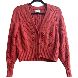 Universal Thread Burnt Orange Cable Knit Button Front Crop Cardigan Sweater XS thumbnail 1