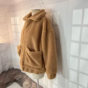 I Am Gia Tan Collared Full Zipper Lined Teddy Jacket Size Small thumbnail 5