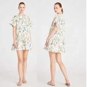 AMUR Zazie Floral Mini Shift Dress Organic Cotton Tiered Babydoll Print Size 10 thumbnail 2
