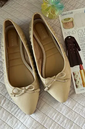 Kelly & Katie nude light tan leather pointed toe bow ballet flats 8 thumbnail 1