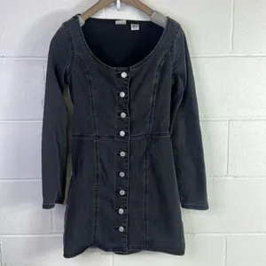 Levi's RTR Veda Denim Dress Charcoal Mini LBD Button Down Chrome Sz XS Jean gray thumbnail 4