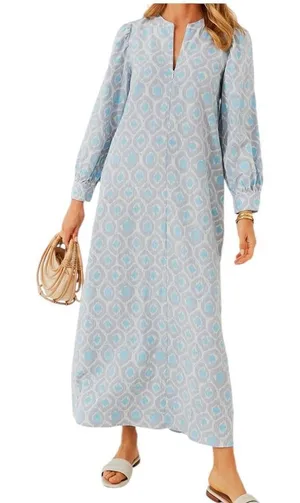 HYACINTH HOUSE Blue Ikat Zipper Zadie Maxi Dress XS thumbnail 1