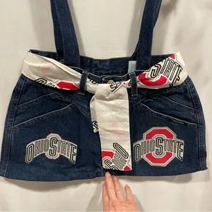 Cute vintage 80’s game day Ohio State jeans denim retrofit purse bag OSU thumbnail 1