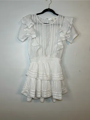LoveShackFancy Natasha Heritage Mini Dress White Ruffled Eyelet Mini Skirt thumbnail 3