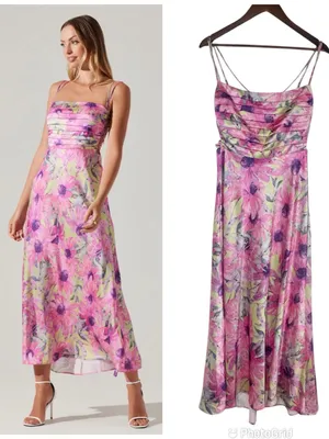 ASTR Antlia Pink Floral Spaghetti Strap Midi Dress Medium Wedding Guest Formal thumbnail 2