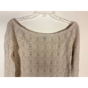 American Eagle Lace Knit Sweater Tan Long Sleeve Boat Neck‎ Women's M NWT thumbnail 6