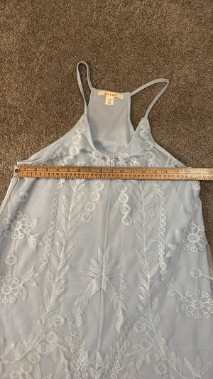 Miami| Sky blue baby doll dress w/ lace overlay. Spaghetti straps w/ razorback thumbnail 14