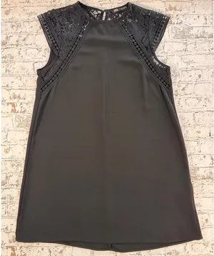 Zara Black Lace Trim Shift Dress Womens‎ Small Sleeveless Crochet Mini Dress thumbnail 1