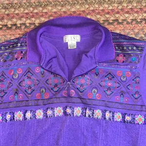 VTG PURPLE FLORAL QUARTER ZIP PULLOVER COLLARED SWEATER thumbnail 2