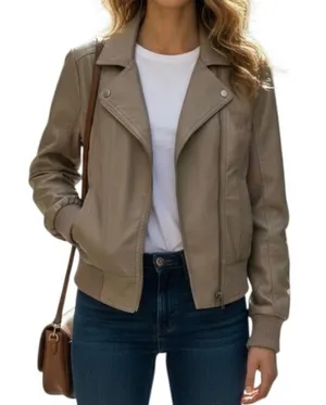 Urban Outfitters Jack Faux Leather Bomber Jacket Moto Taupe M thumbnail 1