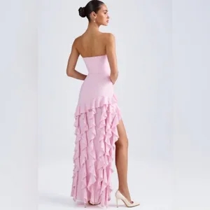 Oh Polly Diletta Ruffle Trim Strapless Gown Light Pink Maxi Dress size 2 New thumbnail 2