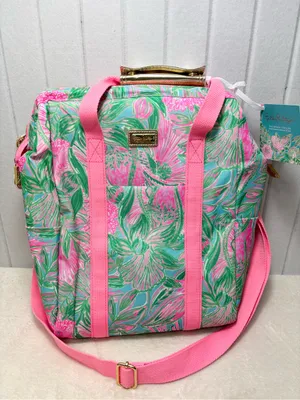 Lilly Pulitzer Cooler Backpack / Crossbody Pink & Green Floral Backpack Tote NEW thumbnail 1