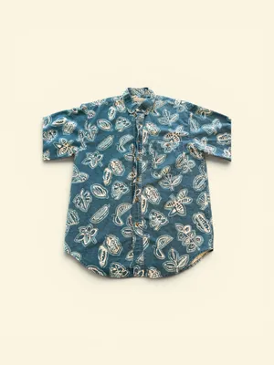 Bugle Boy Company Men's Short Sleeve Button-Down Shirt Teal Blue Floral Leaf thumbnail 2