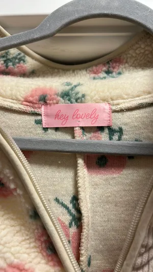 Floral Fleece Zip Up Tan Size L thumbnail 2