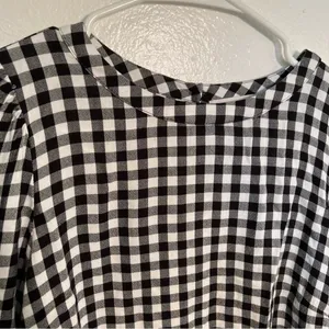Loft Women's Size XS Blouse Long Puff Sleeve Black White Gingham Crewneck 552579 thumbnail 5