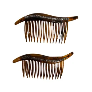 Vintage 90s Hair Comb Set Faux Tortoise Rhinestone Wave Made in USA Lot Of 2 thumbnail 2