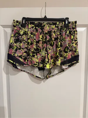 lululemon athletica Neon Yellow & Pink Floral Hotty Hot Shorts thumbnail 2