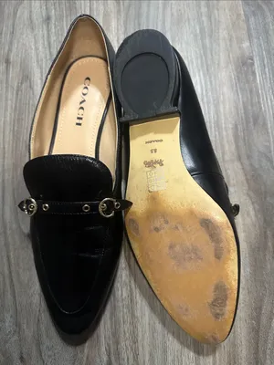 Coach Isabel Black Leather Loafers Pointed Toe Slip On Flats. thumbnail 7