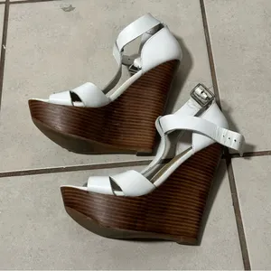 Steve Madden Women White Platform Wedges Sandals‎ size 8 thumbnail 5
