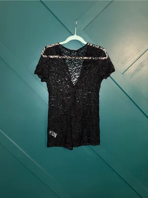 Black Lace Short Sleeve Romantic Goth Whimsigoth Grunge Y2K Top thumbnail 2