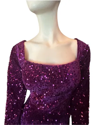 Wenkafo Flocked Velvet & Sequins Mermaid Formal Dress Purple Size 14 NWT thumbnail 2