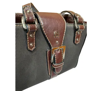 Vintage Etienne Aigner Mini Satchel Brown Leather Trim Canvas Shoulder Purse thumbnail 2
