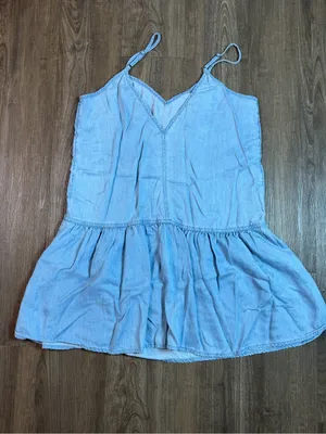 American Eagle Outfitters Light Blue Chambray Ruffle-Hem Mini Dress thumbnail 5
