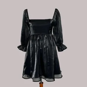 Thirty Thirty Black Baby Doll Mini‎ Dress Sheer Sleeves Sz XL LBD Whimsy Goth thumbnail 2