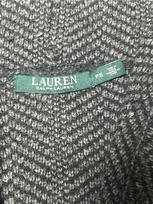 Lauren Ralph Lauren Gray Herringbone Asymmetric Open Front Cardigan Knit PS thumbnail 2