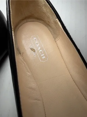 Coach Black Leather Studded Round-Toe Flats measure size 7 thumbnail 2
