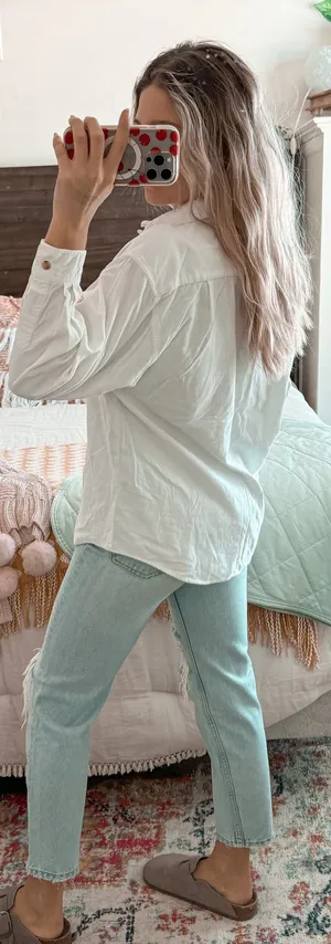 Eddie Bauer White Corduroy Button Up thumbnail 4