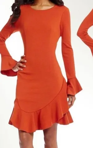Gianni Bini The In Crowd Bell Sleeve Ruffle Sophie Mini Dress burnt orange 12 thumbnail 1