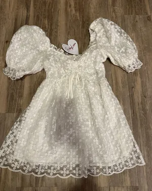 BuddyLove Colby Puff Sleeve Mini Dress- White Eyelet thumbnail 2