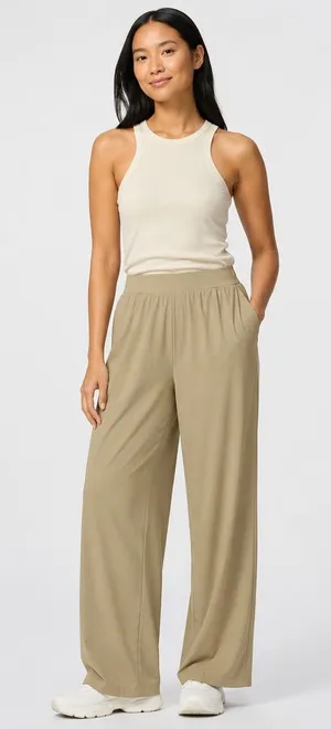 Uniqlo Ultra Stretch AIRism Straight Wide Pants Womens XL Khaki Beige UV Protect thumbnail 1